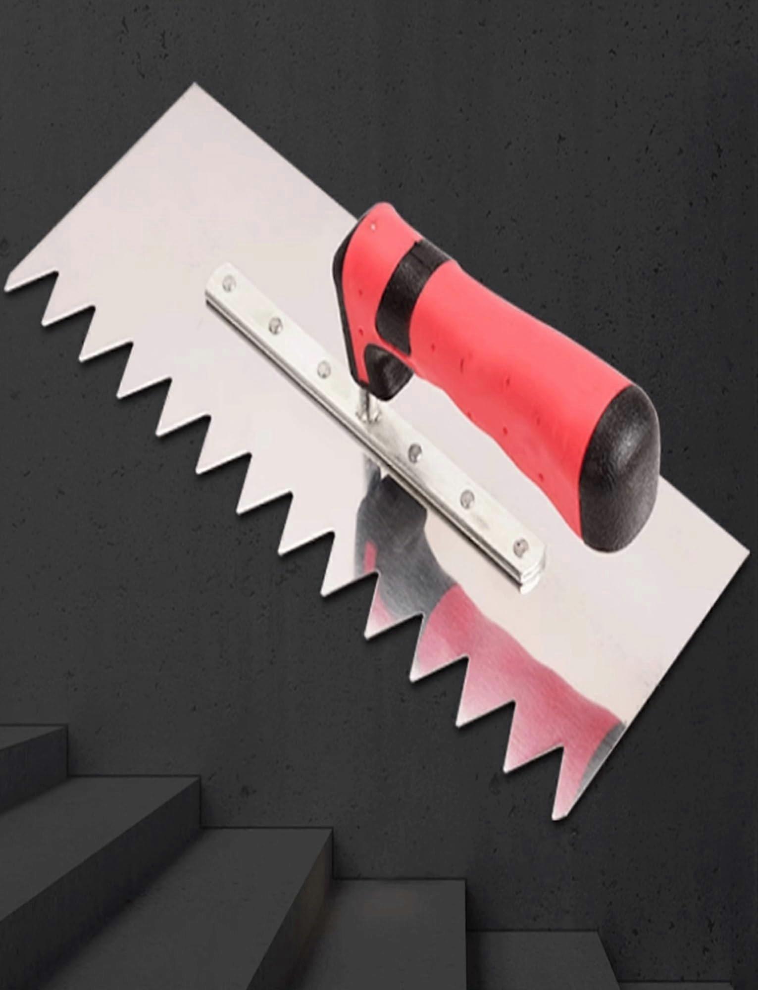 Stainless Steel Square Notched Trowel 11in for Wall and Floor Tiles with Non Slip Handle