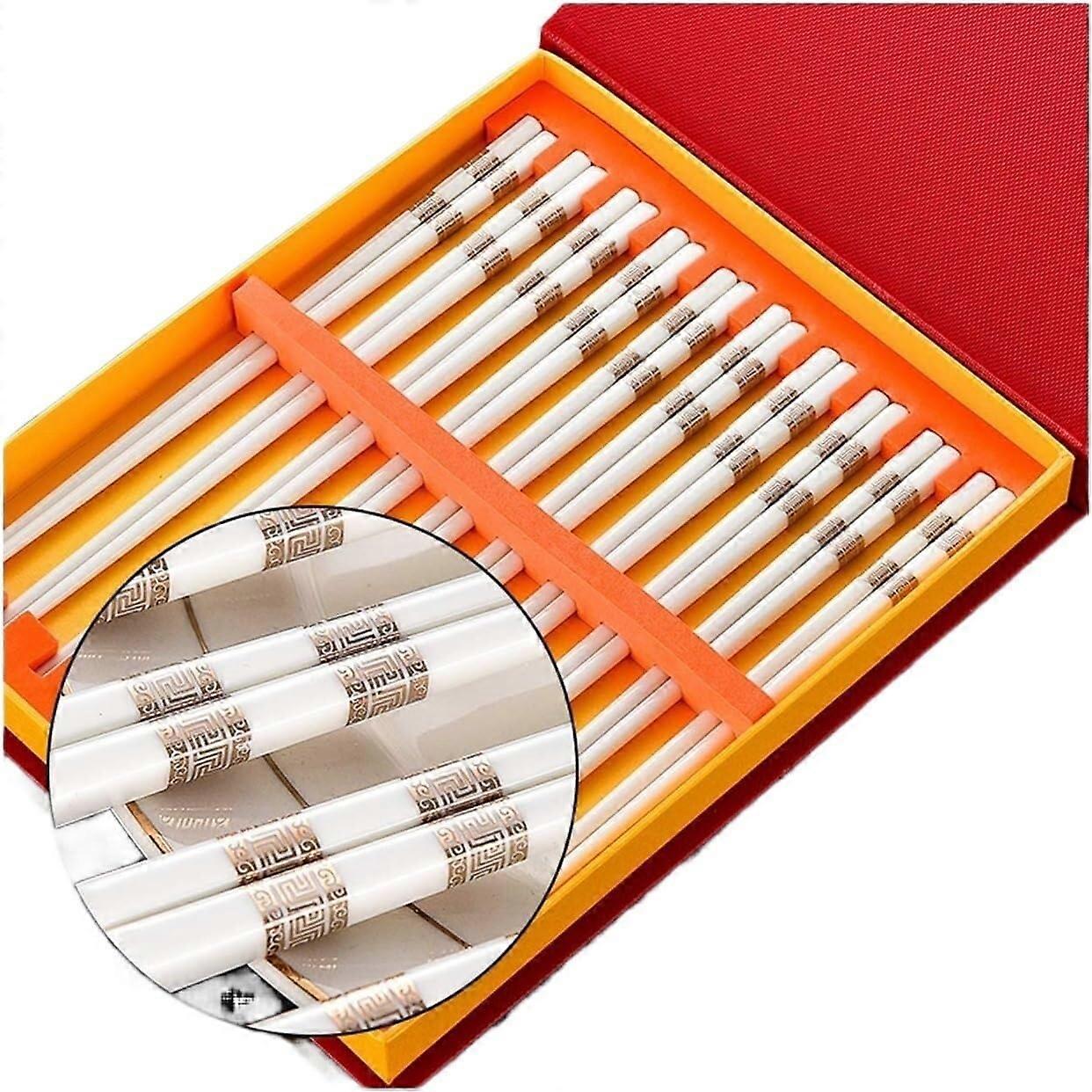 10 Pairs Ceramic Chopsticks Set with Ergonomic Square Grip, Elegant Bone China for Family Dinner