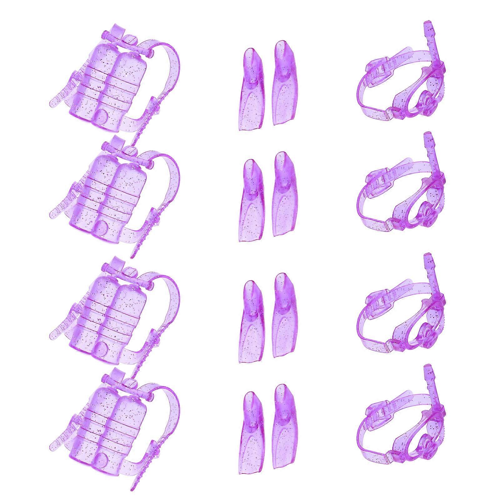 Plastic Doll Diving Equipment for Decoration 4Sets Diving Accessories Violet