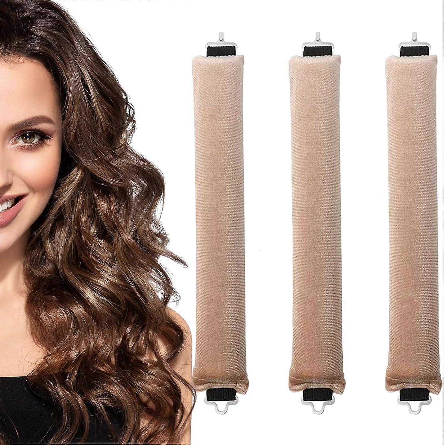 Heatless Curlers Set for Long Hair Overnight Styling, Soft Velvet No Heat Curling Rods with Hooks Khaki