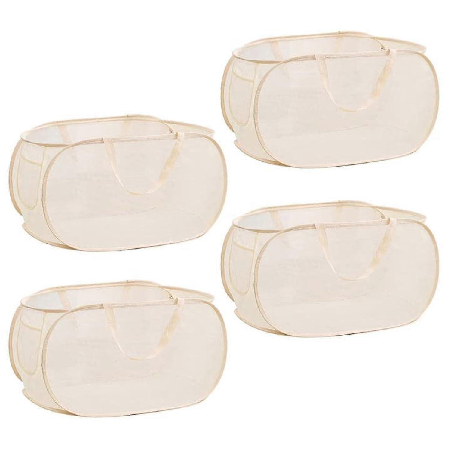 4 Pack Collapsible Mesh Laundry Basket with Handles, Large 70L Foldable Hamper for Dorm and Laundry Room (Beige)