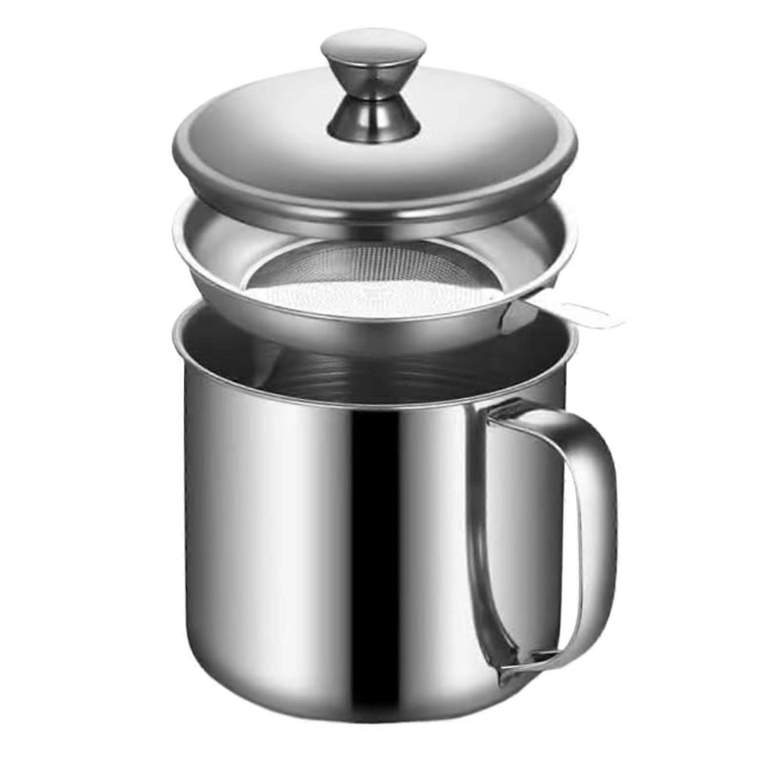 45oz Grease Container with Strainer for Bacon Drippings and Kitchen Cooking Oil Storage