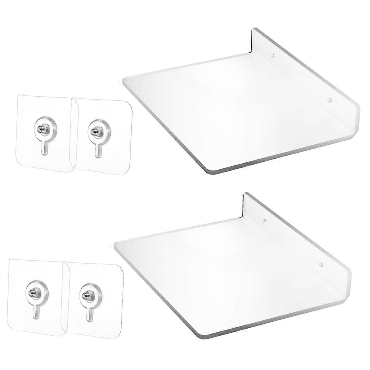 2Pcs No Drill Floating Shelf Clear Acrylic Wall Mounted Organizer for Bathroom Storage