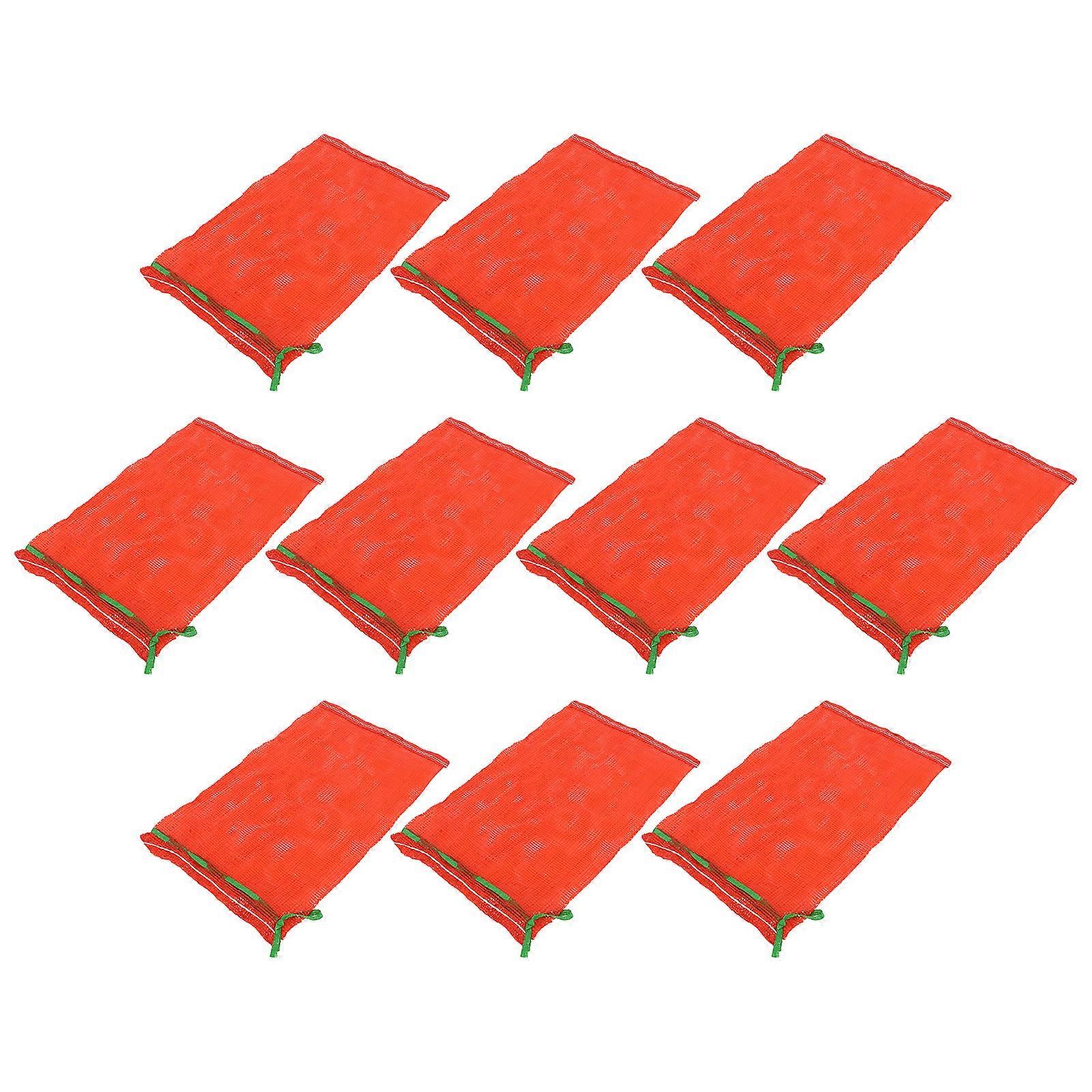 Reusable Drawstring Mesh Vegetable Bags for Kitchen Storage 10Pcs Red Color