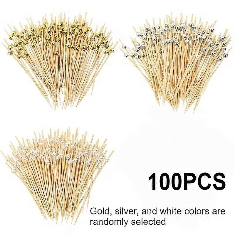 100/200/300PCS Disposable Bamboo Sticks Pearl Dessert  Buffet Fruit Toothpick Wedding Birthday Camping Supplie