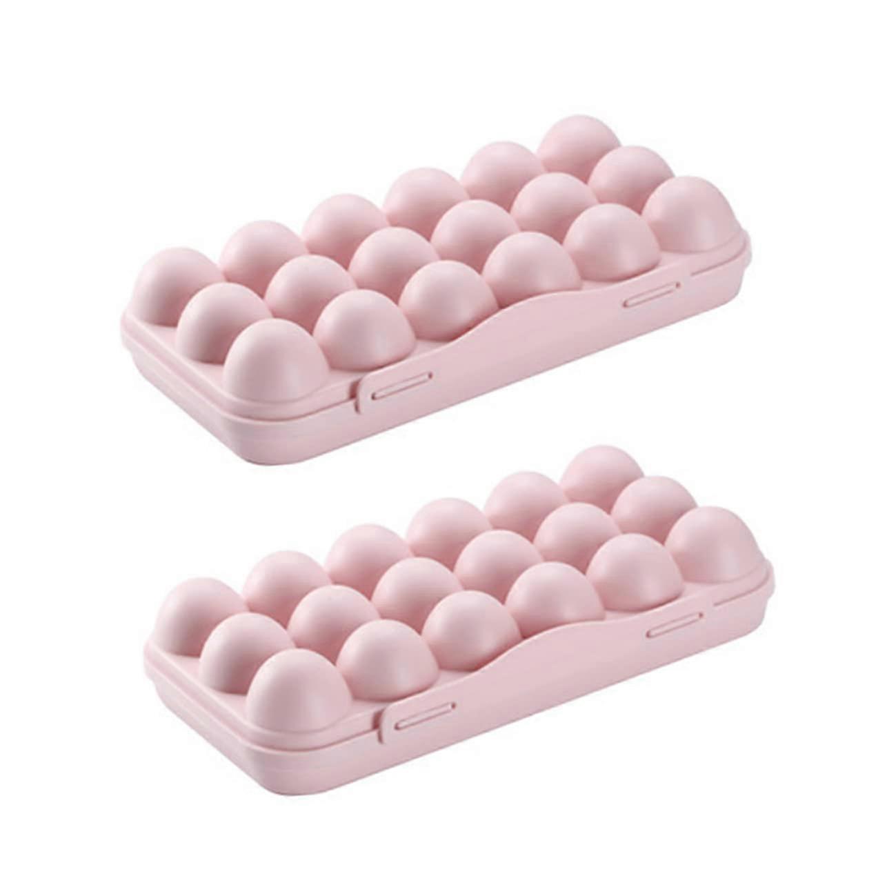 2pcs Refrigerator Egg Holder with Lid, Shatterproof 18 Egg Organizer for Fridge, Pink