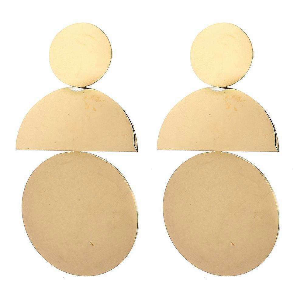 304 Stainless Steel Dangle Stud Earrings Golden Flat Round 58x30mm