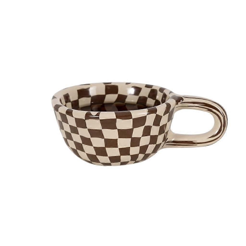 Ceramic Coffee Mug with Irregular Checkerboard Design, Retro Afternoon Tea and Office Cup