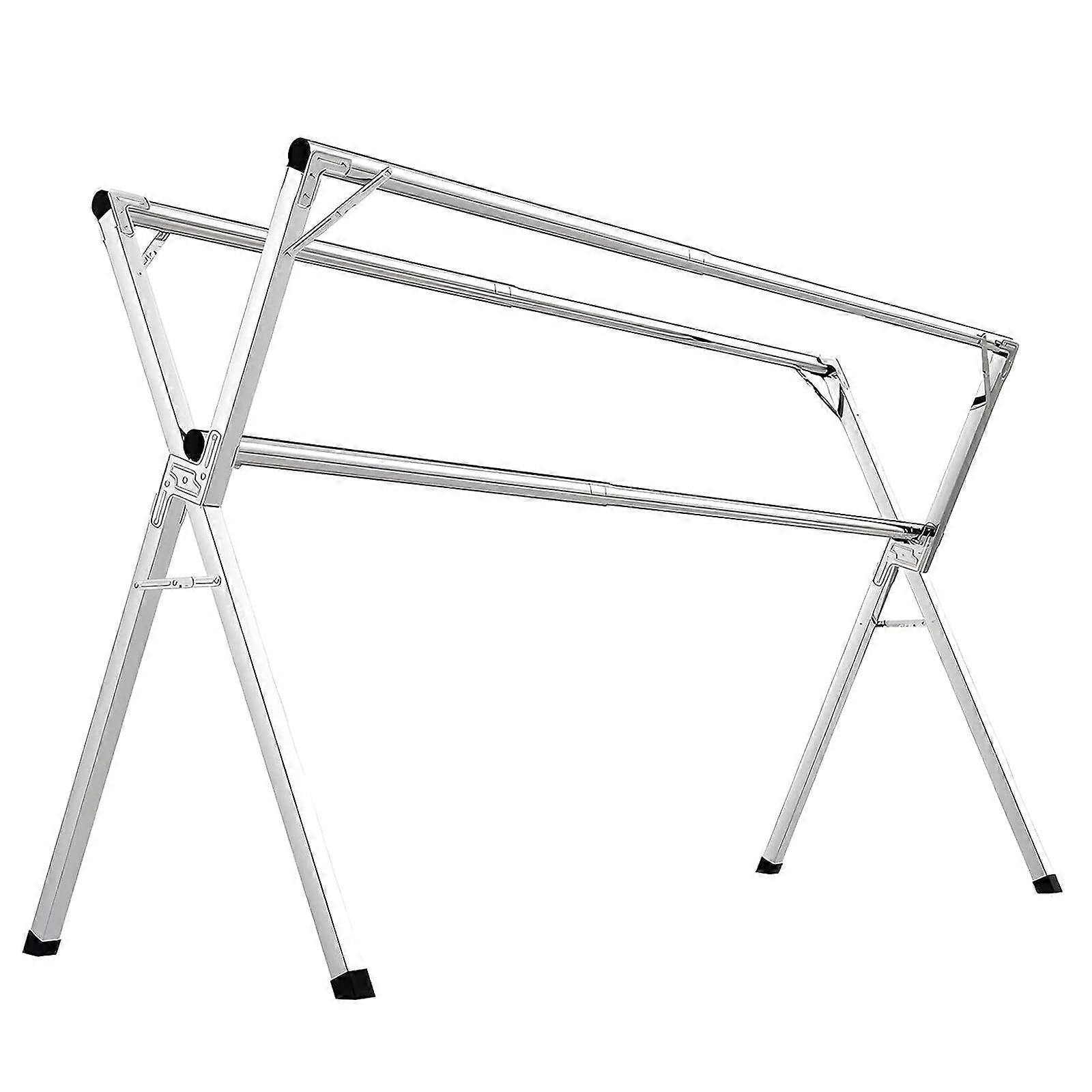 Clothes Drying Rack DualTrack Telescopic Foldable with 20 Hooks Adjustable XShape Indoor Outdoor