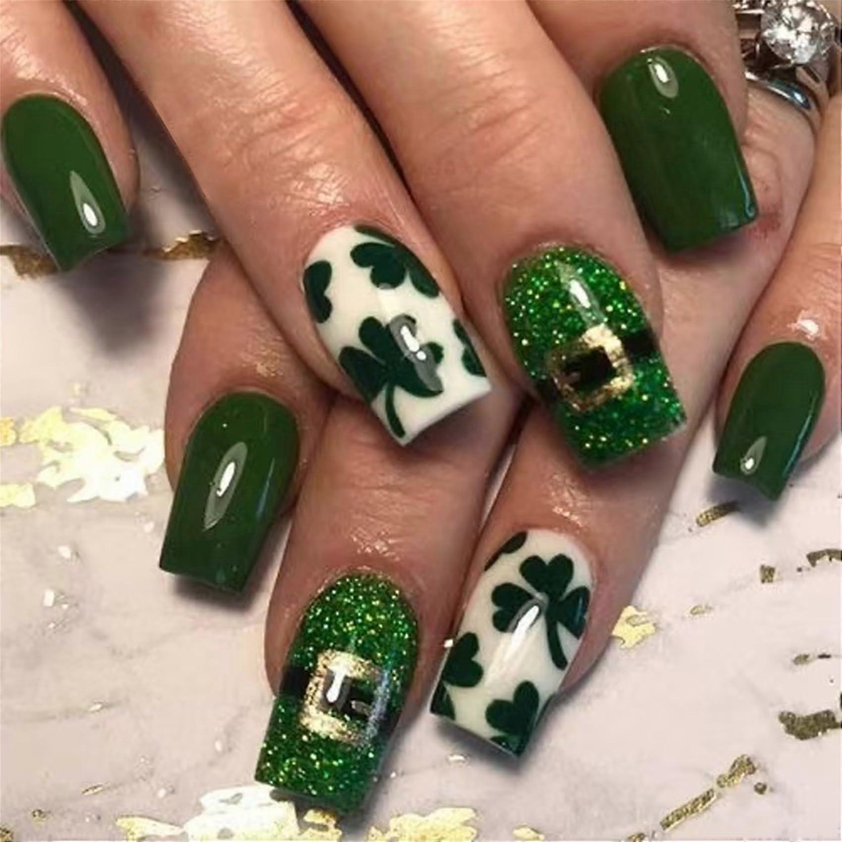 St. Patrick's Day Press on Nails Green Shamrock False Nails Wide Size Range Reusable Nail Kit