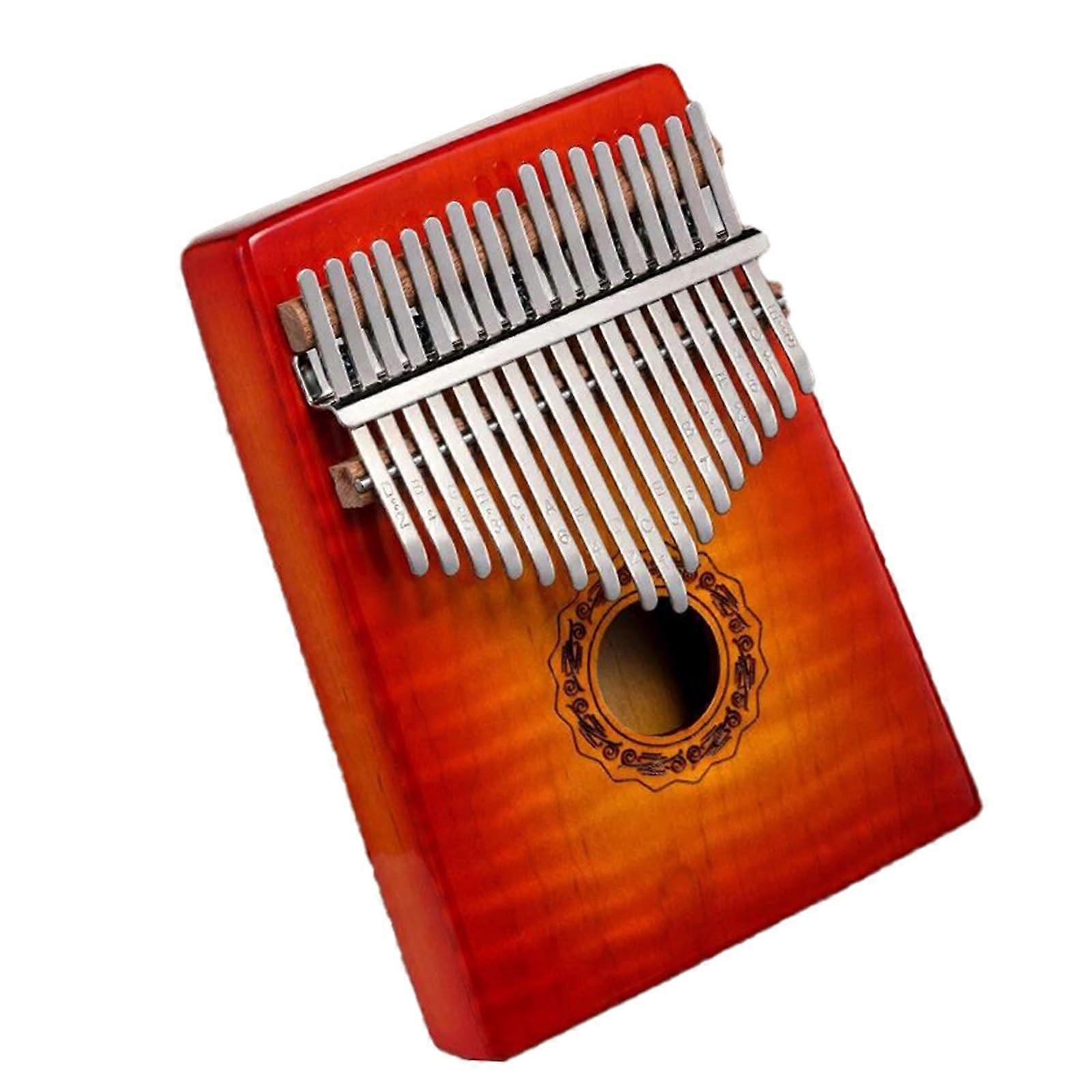 Kalimba 17 Keys Solid Wood Thumb Piano with Engraved Notes, Ergonomic Arc Shape, Orange