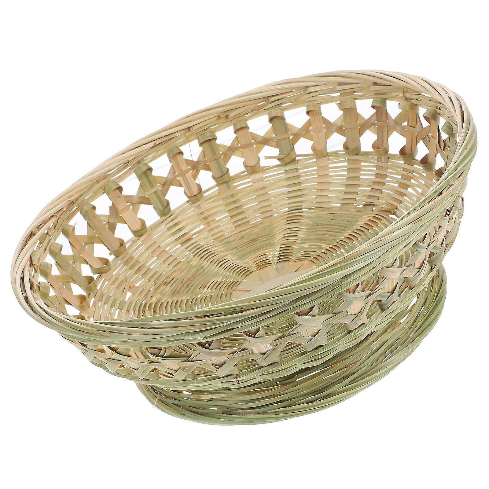 Light Green Bamboo Fruit Basket for Daily Use Desktop Bread Storage Basket