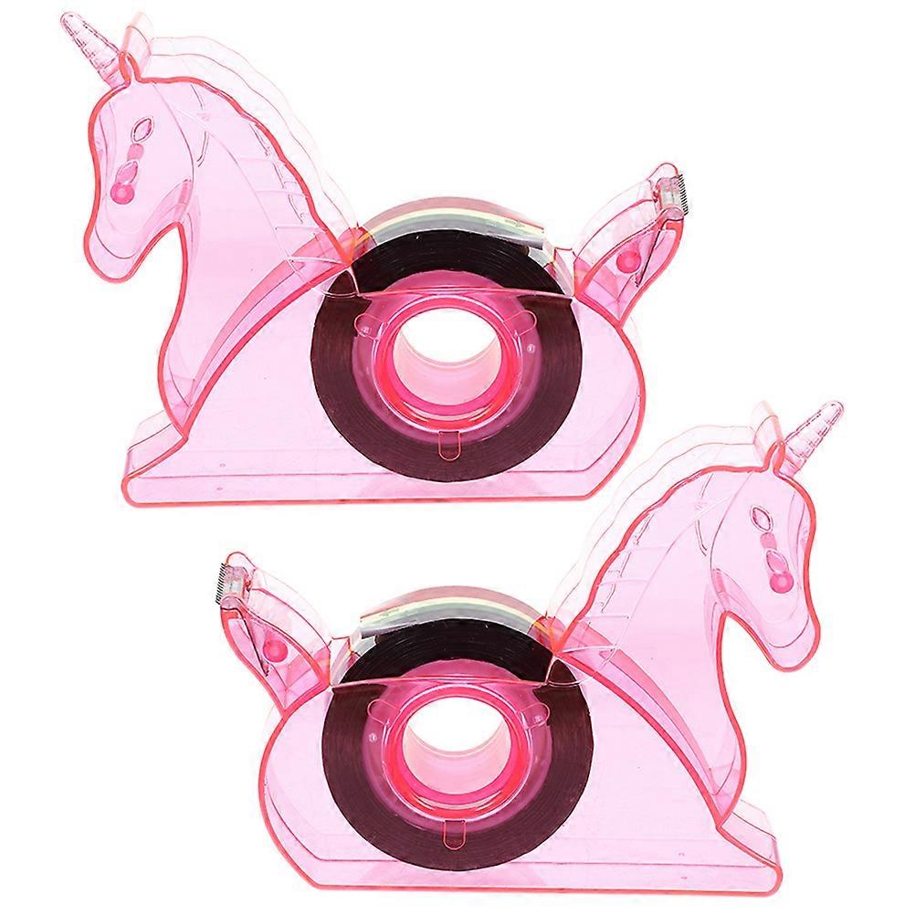 2Pcs Pink Tape Dispensers Plastic Cutters for Office Use