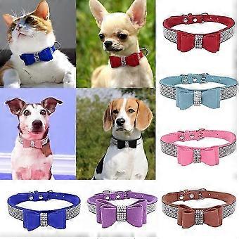 Crystal dog collar with bow and rhinestones, sparkly and suitable for small dogs.