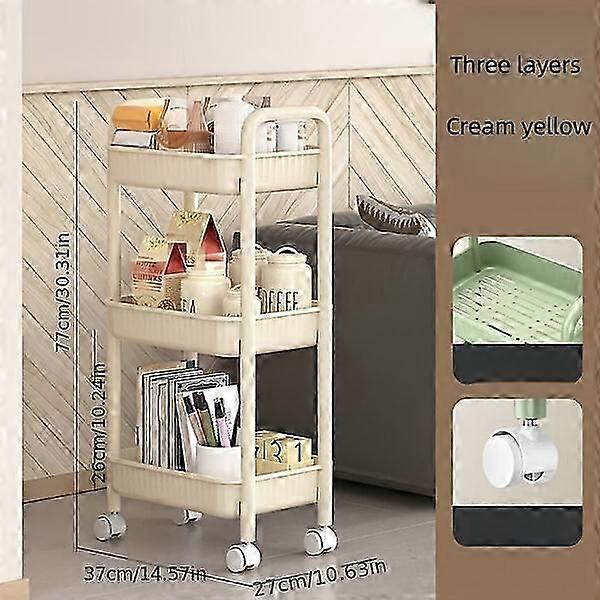 Three-layer plastic trolley with wheels, spacious space, a great choice for storing multiple items