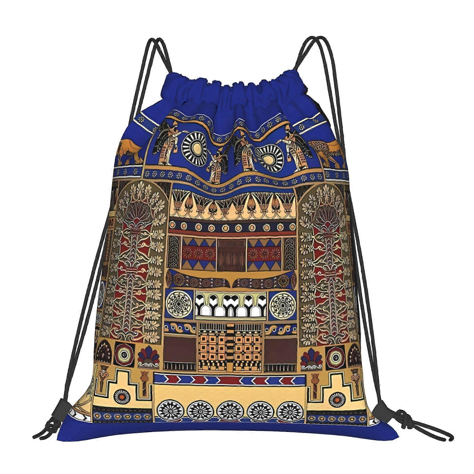 2D Flat Drawstring Bag, Drawstring Backpacks Designed by the Ancient Assyrians, 2D Flat-Cqazw