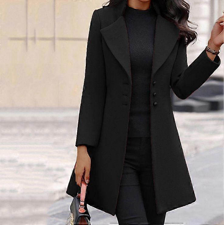 Long Lapel Slimming Solid Color Slimming Women's Woolen Coat