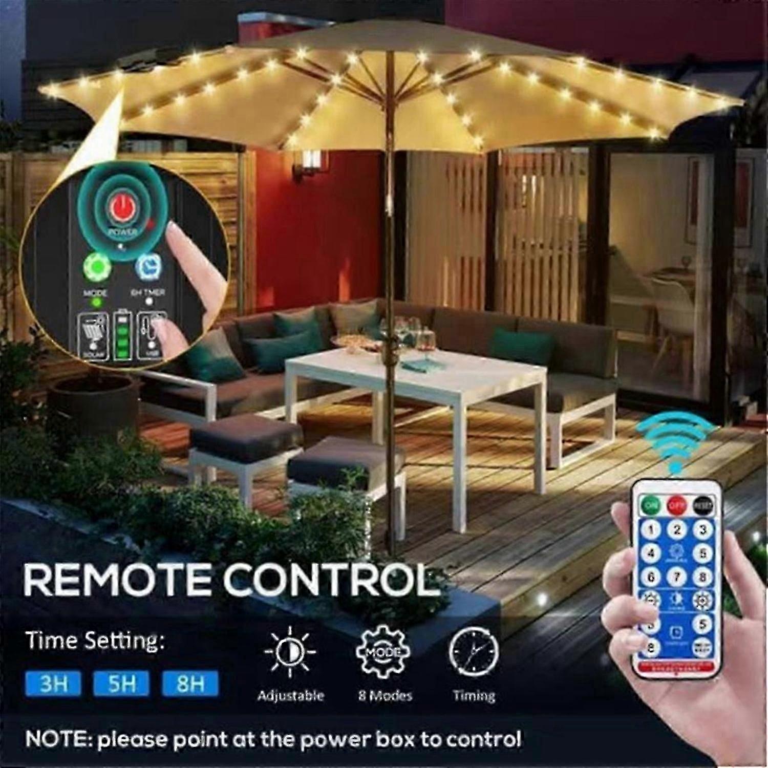 Solar Umbrella Lights With Remote Control, 8 Modes 104 LED
