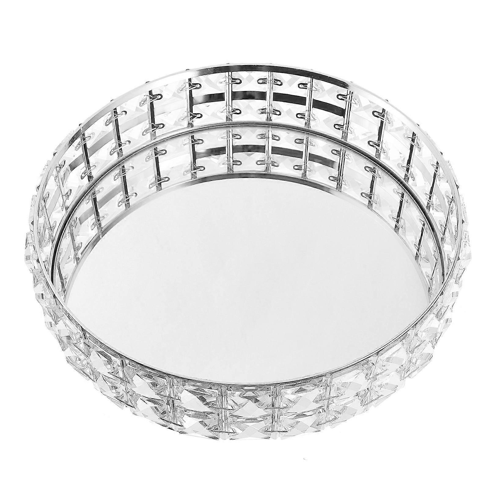 Mirror Tray Round Mirror Tray for Serving Use 2Pcs Silver Decorative Table
