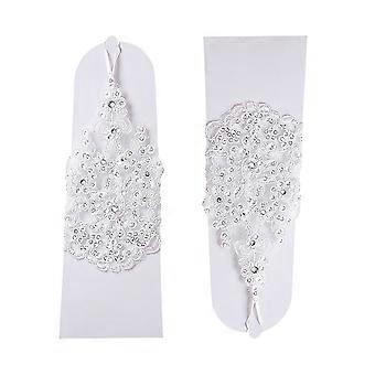Guantes blancos de encaje para novia con función sin dedos (1 par)