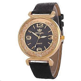 FULAIDA Kvinder Rhinestone Guld Pulver Quartz Ur Sort