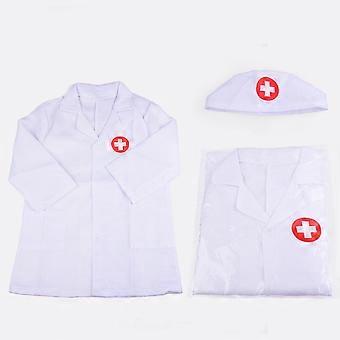 Kids Doctor Cosplay Costume Outfit Long Sleeves Coat with Cap Doctor Role Play Set (White)