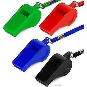 4pcs Plastic Sport Whistles, Whistle with Lanyard Loud Whistle for Emergency Survival Coach Teacher Dog Training (Black, Blue, Red and Green)
