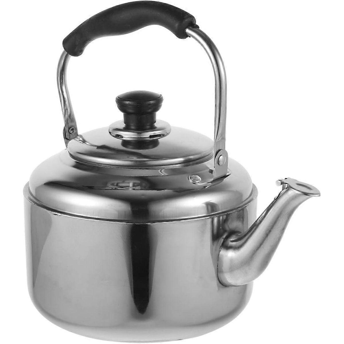 Bollitore per acqua in acciaio inox da 3 litri con fischietto e manico antiscottatura, adatto per piani cottura a gas e a fiamma libera.