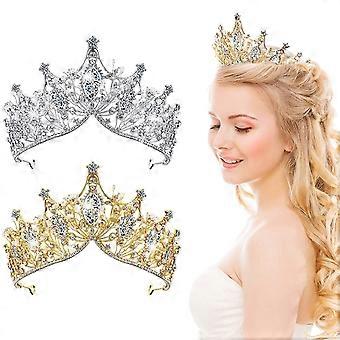 2 Stück Barock Königin Krone, Brautjungfern Strass Hochzeit Diademe und Kronen Prinzessin Kristall Stirnband, (Gold und Silber)