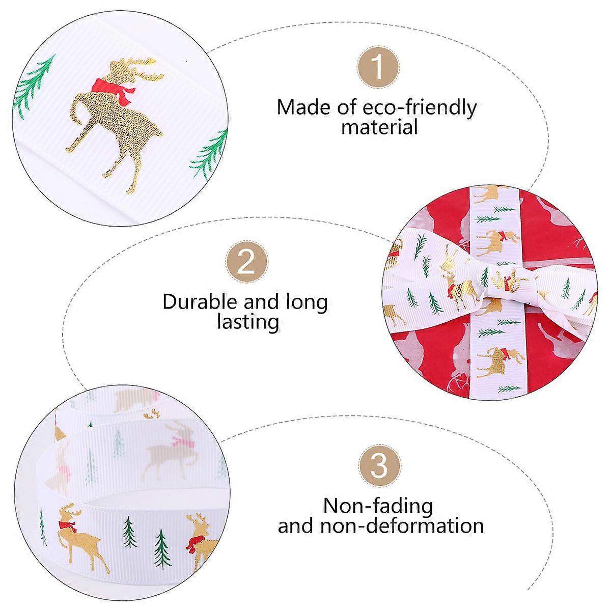 1 Roll Ribbing Burlap Ribbon Unique Gliding Deer Pattern Gift Ribbon (White)