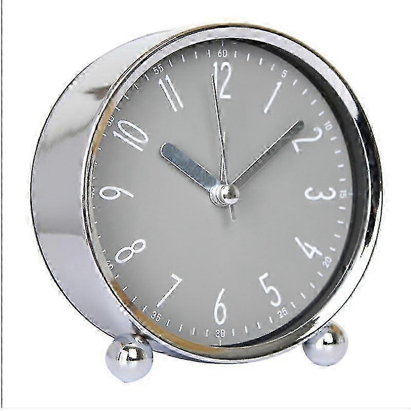 Round Shape Bedside Quartz Clock with Metal Case and Simple Design