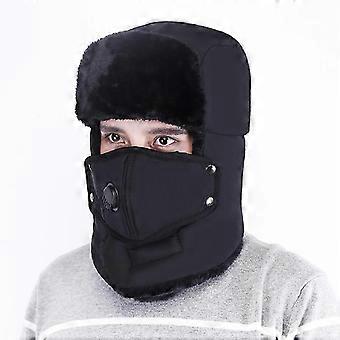 Máscara cálida a prueba de viento de invierno para hombre, sombrero de piloto de esquí de senderismo de ejercicio (negro)