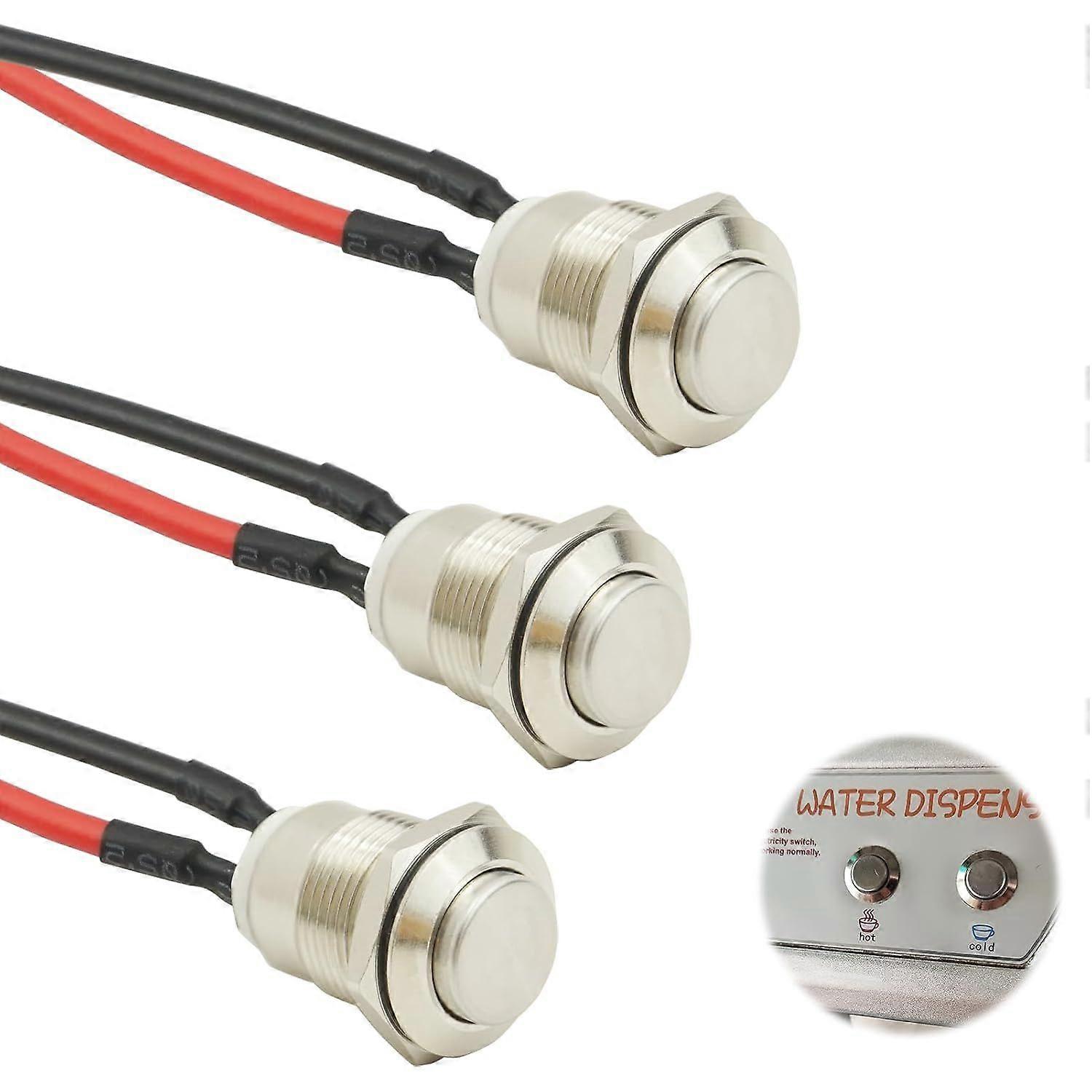 3 Pcs Prewired Momentary Push Button Switch 12mm Waterproof IP65