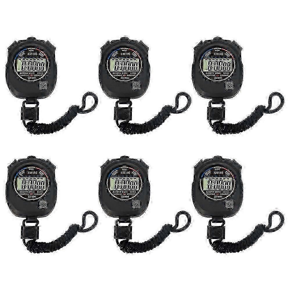 6-Pack Black Competition Stopwatches Electronic Training Timers