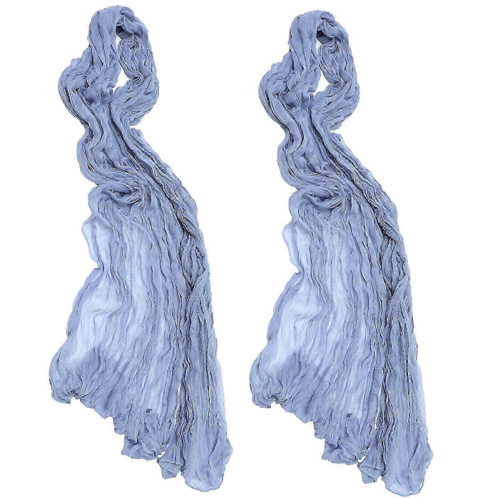 Blue Gauze Table Runner Decor 6Pcs Rustic Style Cloth