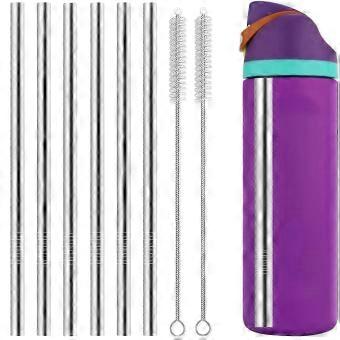 6 Pack Stainless Steel Replacement Straws with 2 Cleaning Brushes, Reusable Drinking Straws for 24oz 32oz Bottles, Compatible with Owala Water Bottle