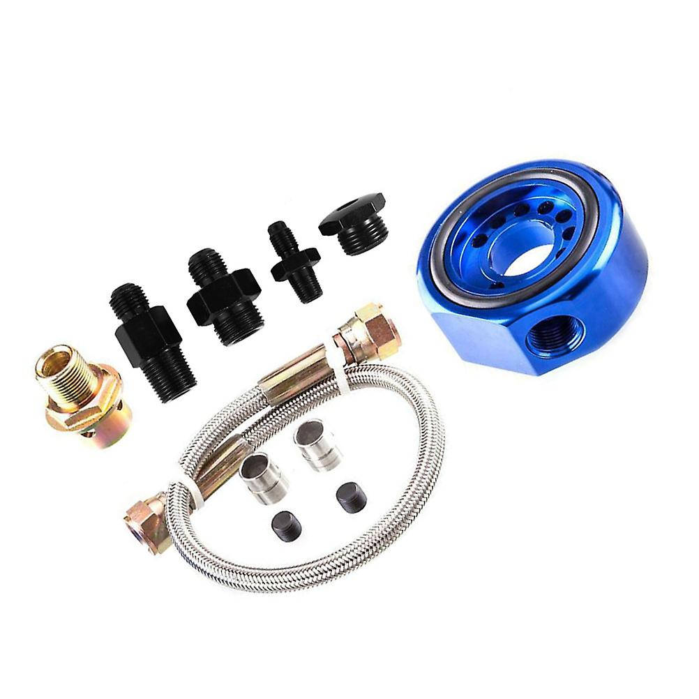 11個オイルクーラーキットアルミブルー冷却フィルターオイル温度ゲージアダプタートラック車両用