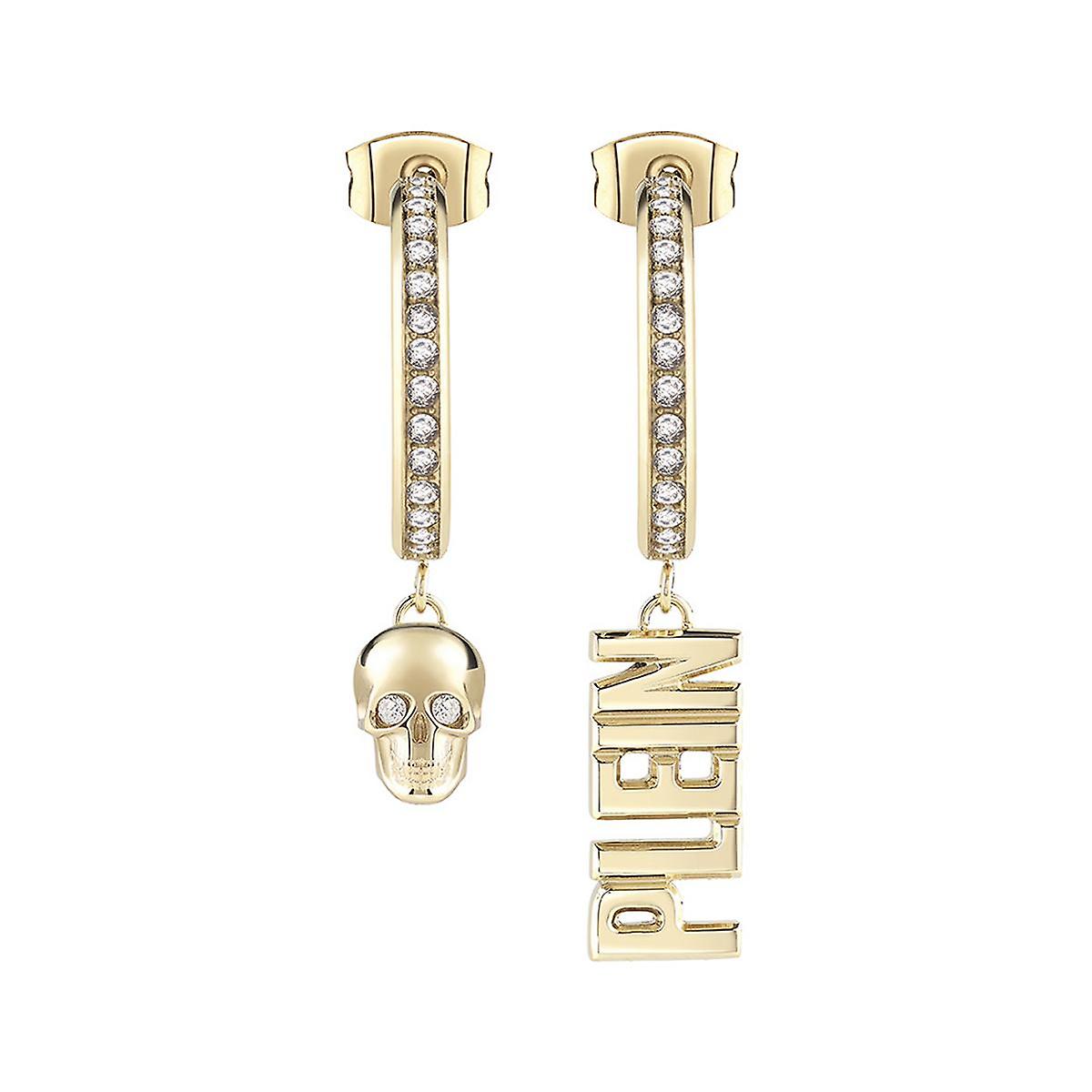Philipp Plein Women's Earrings Creoles Stainless Steel IP Gold LETTERING PJ1AA03EU