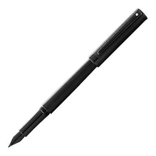 Engraved Matte Black Fountain Pen with Black Trim Deep Edge Ridge Pattern