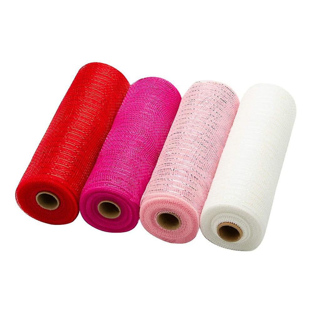 Pack Of 4 Poly Mesh Ribbons - 10" X 30' Each Roll - Mesh Foil Diy Crafts For Easter Wreaths, Swags And Decorations