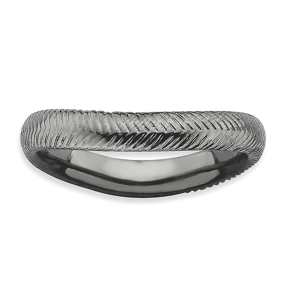 3.25mm 925 Sterling Silver Textured Patterned Ruthenium plating Stackable Polished Black Plate Wave Ring-Stackable-Ring