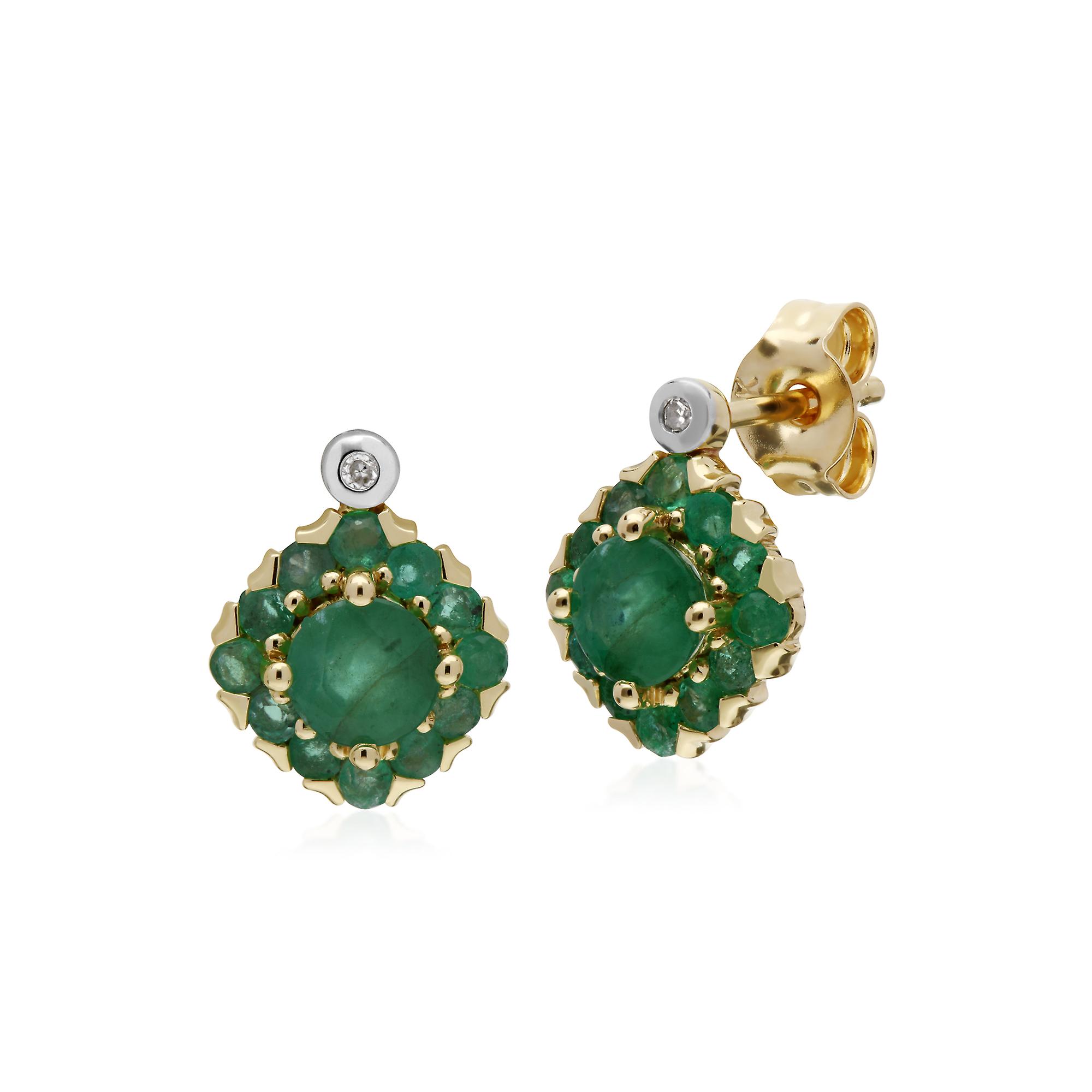 Cluster Round Emerald & Diamond Stud Earrings in 9ct Yellow Gold 135E1571039