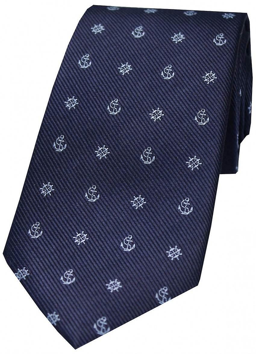 David Van Hagen Ships Anchor and Wheel Silk Tie - Navy/Blue