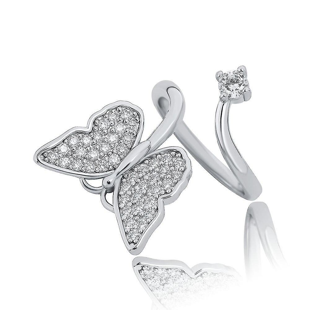 Fashion Bling Butterfly Nail Ring Gold Silver Color Cubic Zirconia Adjustable Rings Hip Hop Jewelry Nail Ring For Women