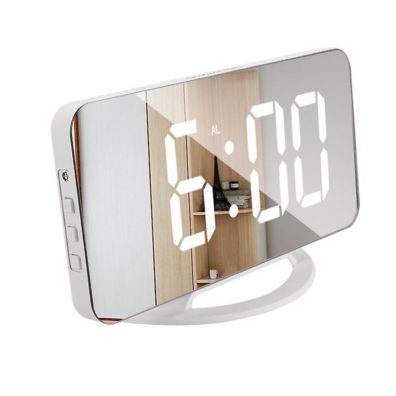 1 Set Alarm Clock LED Mirror Display USB Charging ABS Desktop Hanging Clock for Bedroom