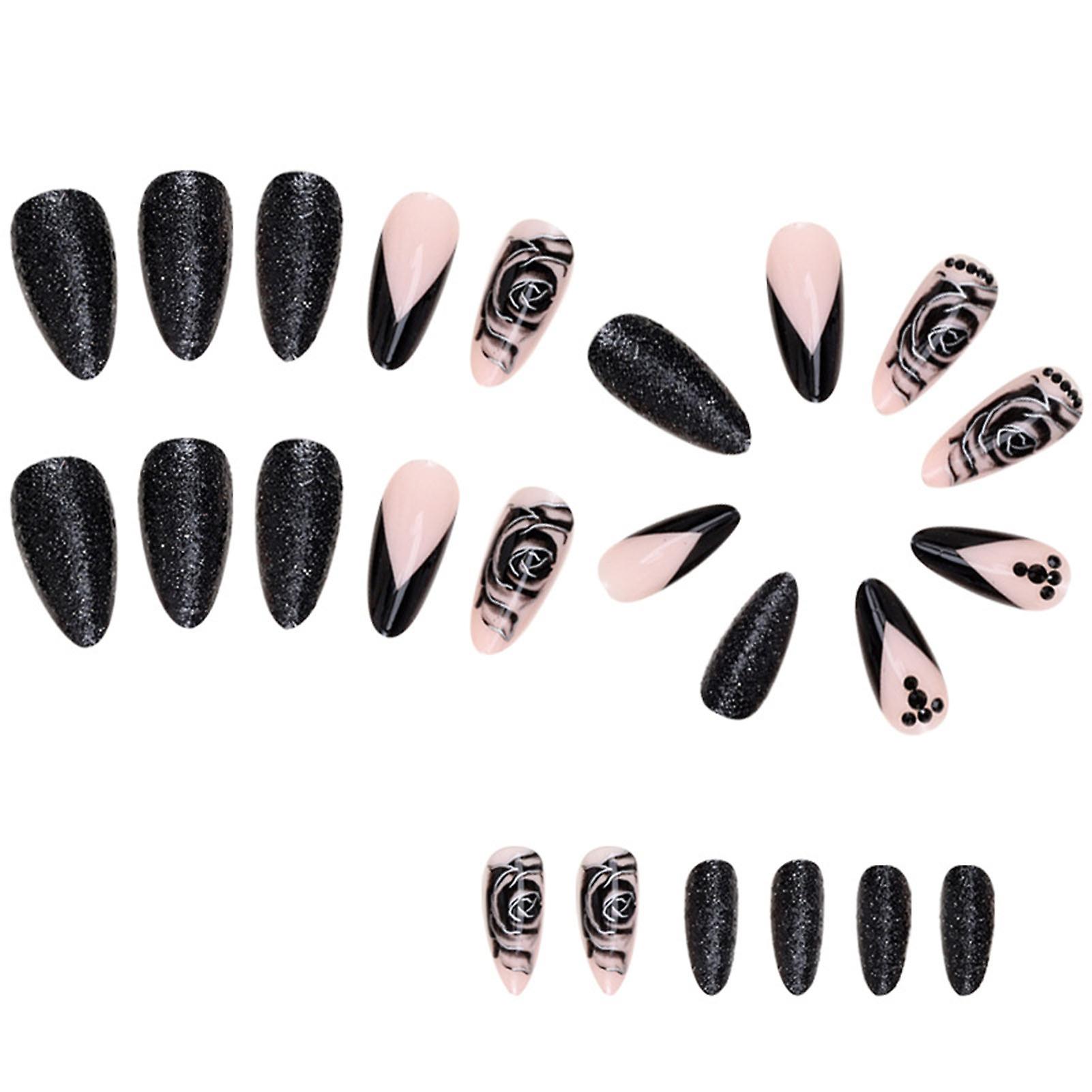 Black Rose Pattern Press-on Nail Harmless Resin False Nail Easy Removal