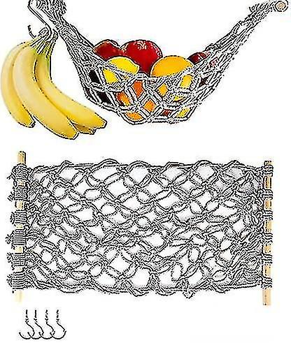 Fruit Hammock Under Cabinet For Kitchen, Hanging Macrame Net For Veggies Large Storage Saves Counter Space
