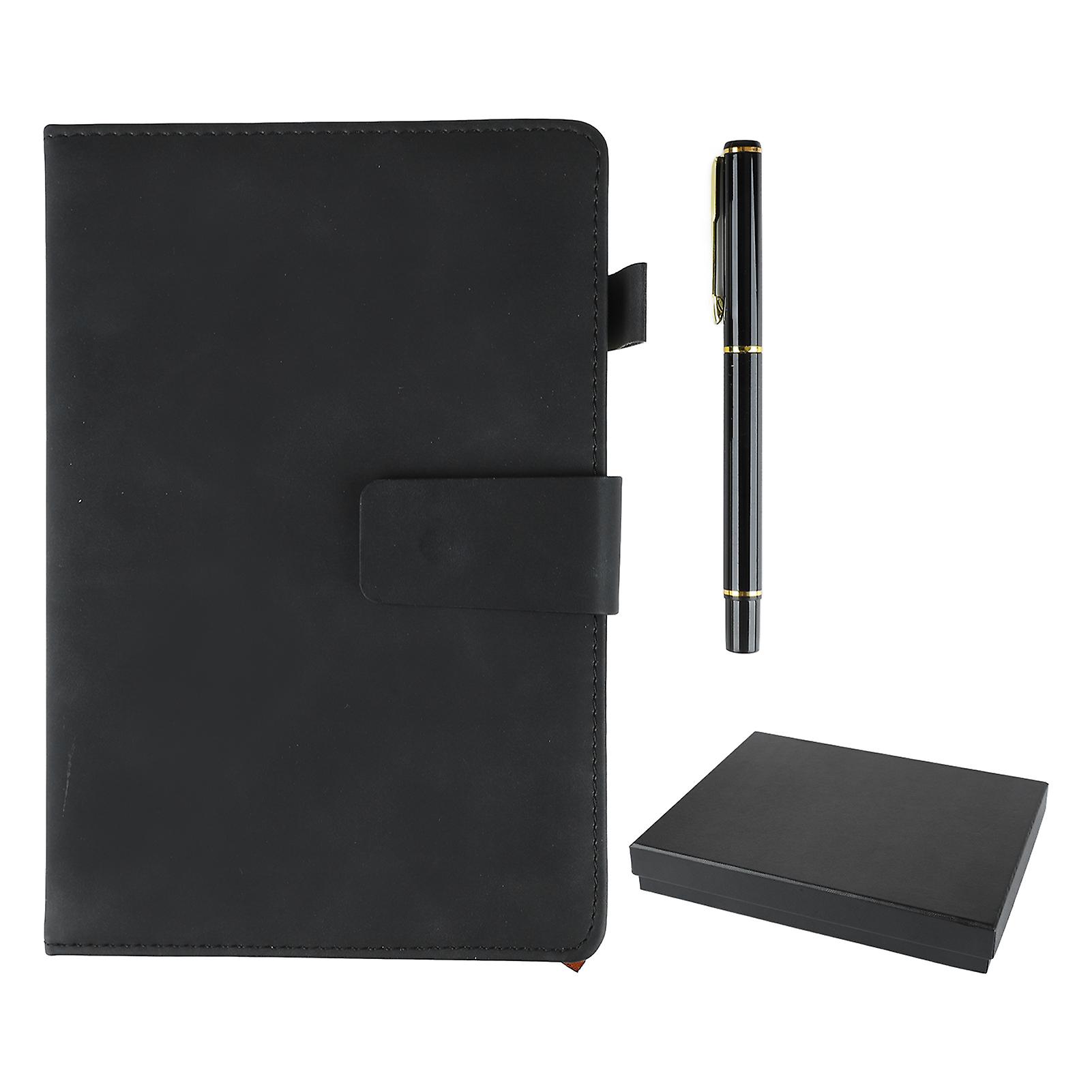 A5 Notebook with PU Leather Cover, Smoothing, Ink Resistant, Thick Paper, Lined, with Pen Box, for School, Office, Travel, Black