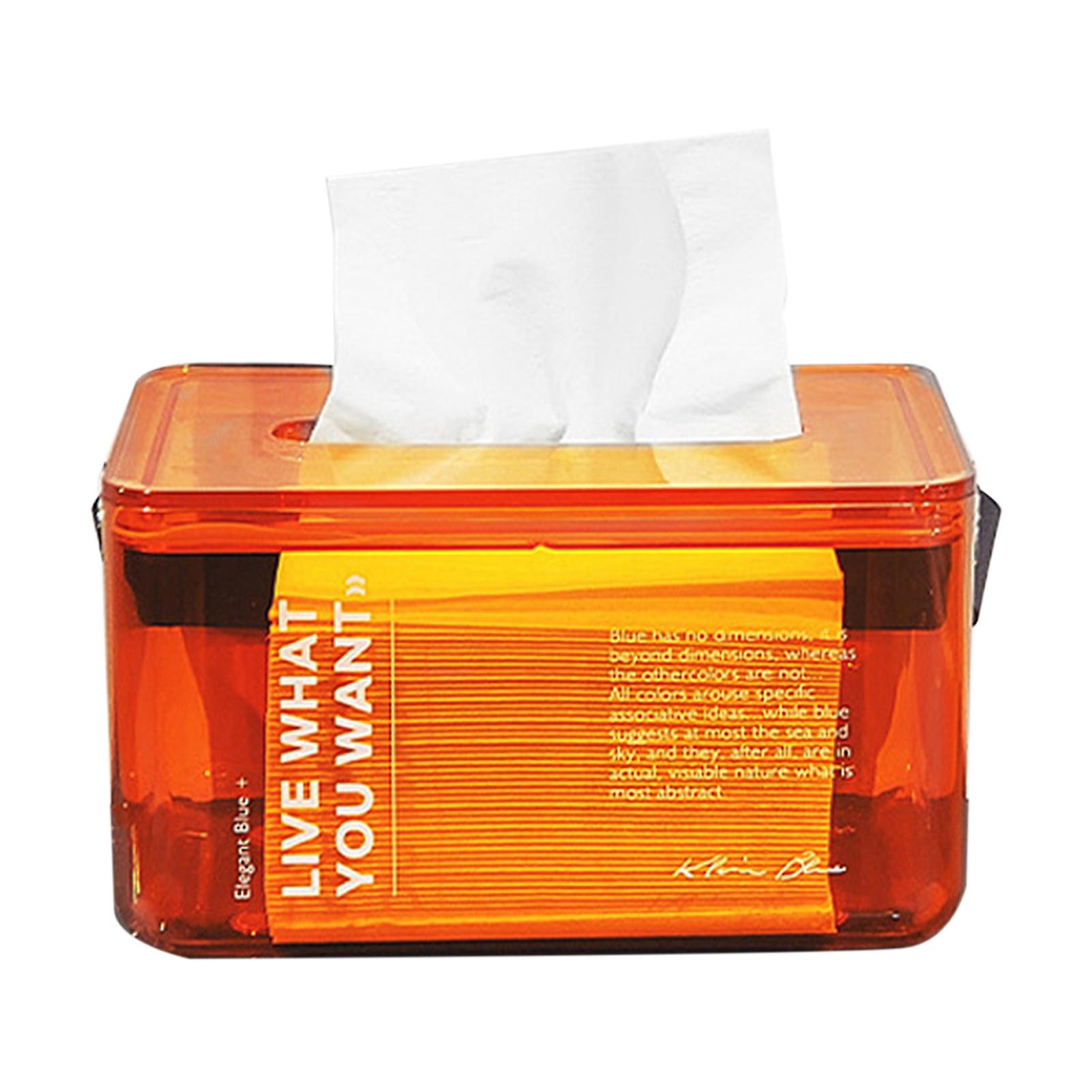 Orange Home Tissue Box with Handle - Clear PET PU and Flat Base