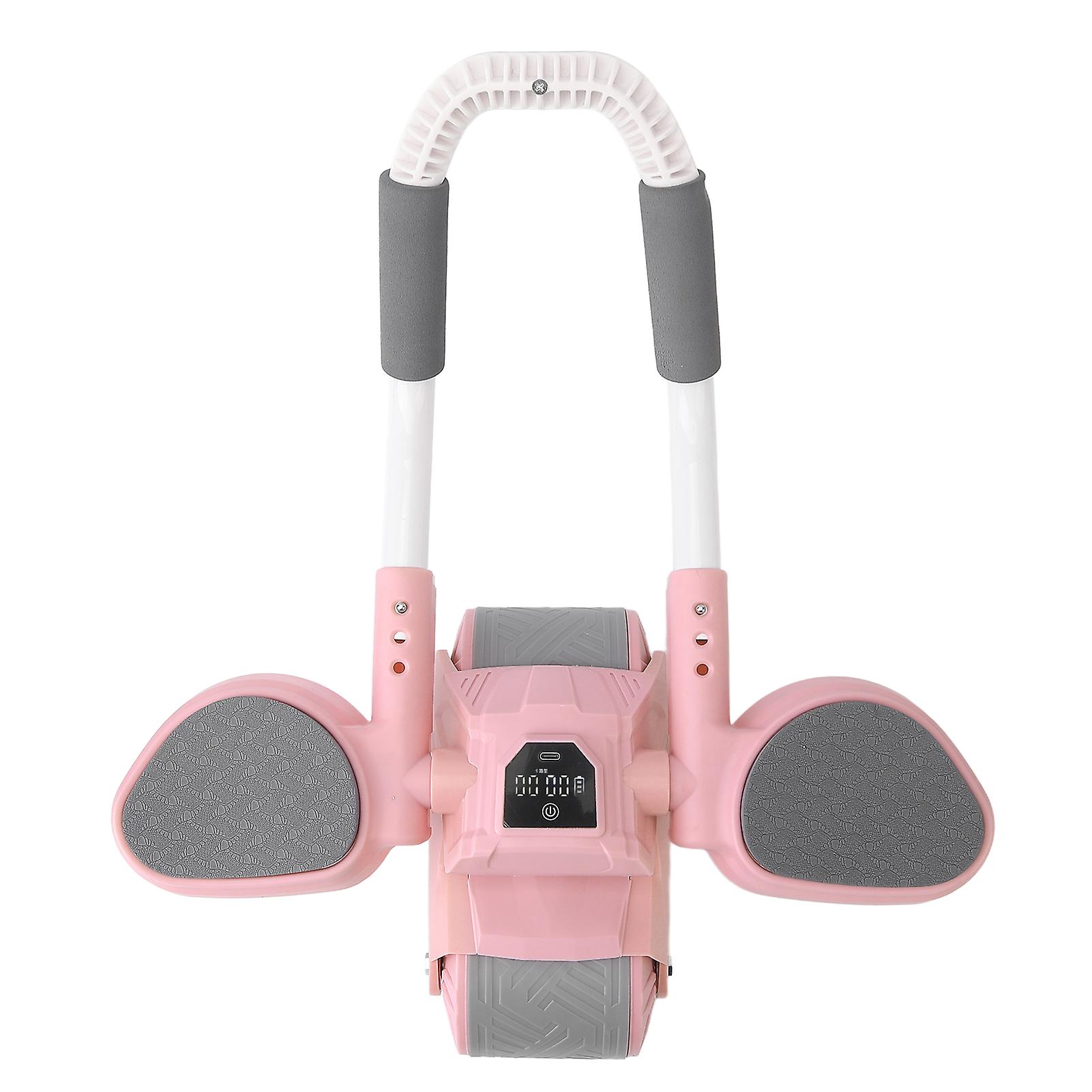 Dual-Wheel Springback Abdominal Wheel with LCD Display & Non-Slip Handle - Pink, Unisex